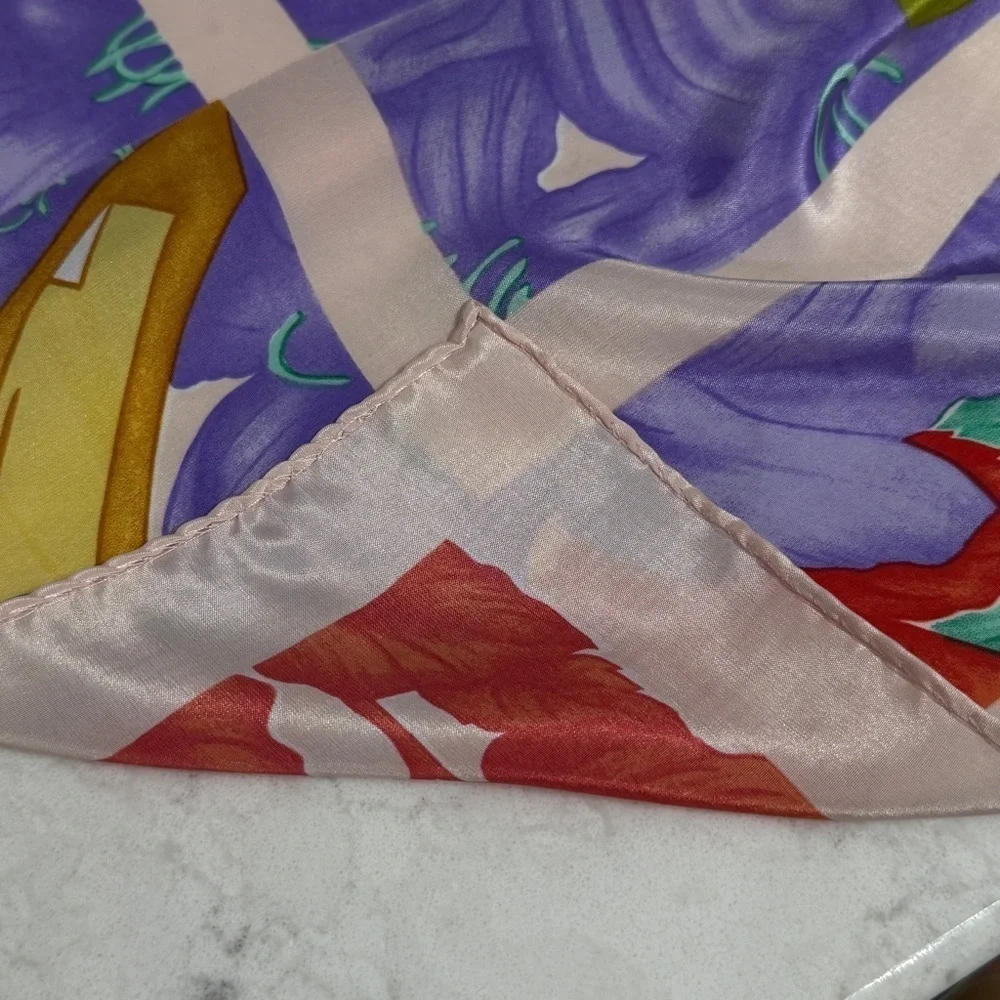 Tropical Print Square Silky Scarf Wrap Pink Pastel Neon